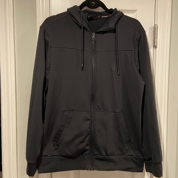 Spyder Active Mens Size Medium Black Long Sleeve Logo Full Zip Stretch Hoodie - Picture 1 of 13